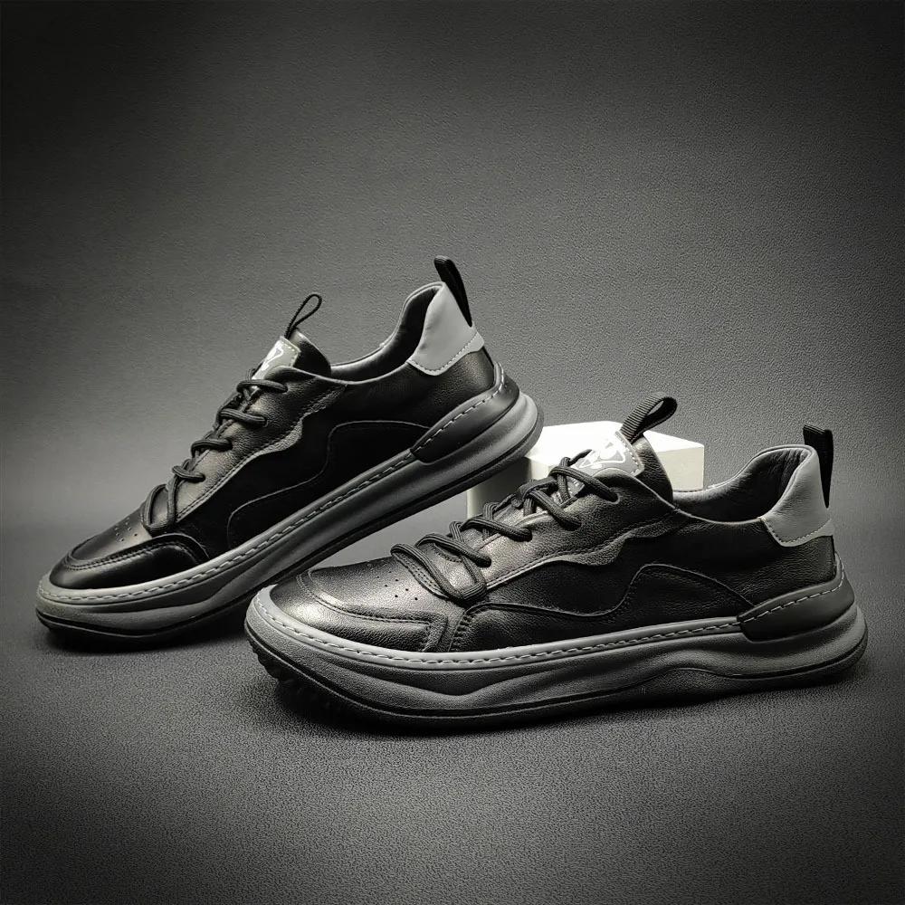 Høykvalitets Sneakers Flat med Ekte Skinnsko for Menn Pustende Utendørs Fritidssko Menn Platformsko Tenis Masculinos