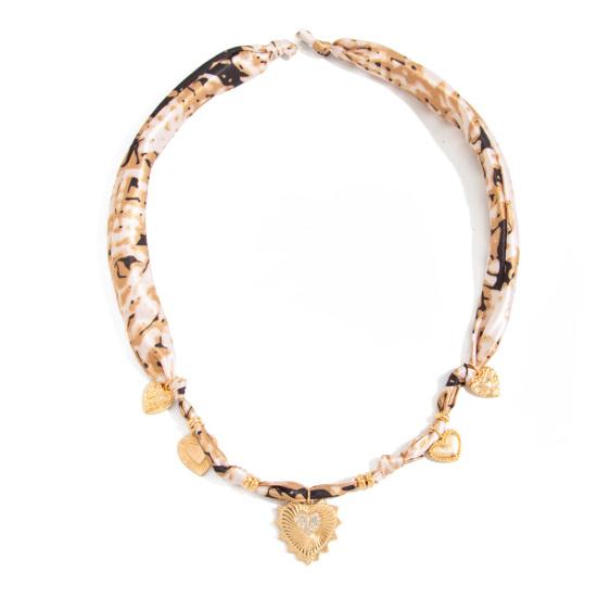 Silk Scarf Necklace, with Gold Chain And Sunflower Heart Pendant, Retro Style Alloy Charms Choker for Women