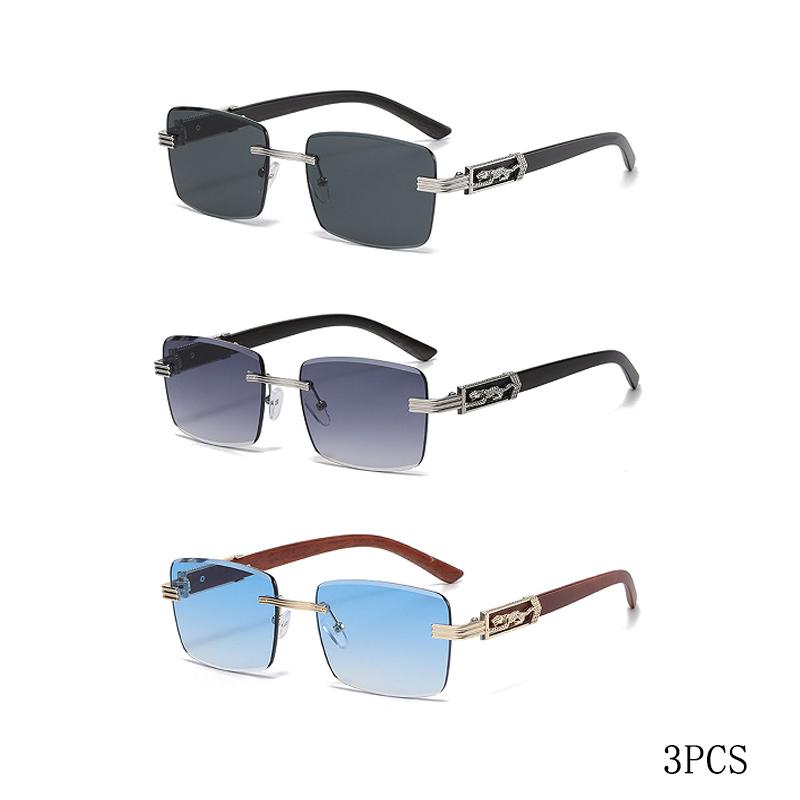 Wood Grain Legs Cheetah Decorative Sunglasses Colorful Retro Frameless Square Leopard Head Metal Sunglasses