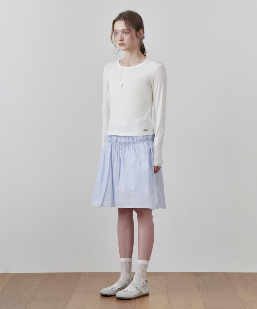 Belloel Smoked Shirred Midi Skirt Blue