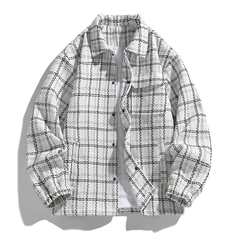 Retro Small Fragrance Style Jacket Men's Versatile Shirt Loose Trendy Plaid Wool Shirt