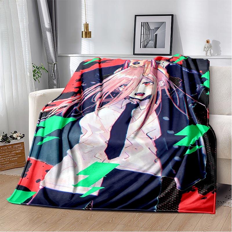 Anime Chainsaw Man Blanket Makima Pochita Power Character Flannel Blanket Comfortable Warm Blanket Gift for Family Friend