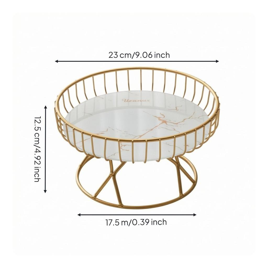 Pedestal Display Tray with Wire Frame Fruit Bowl Elevated Basket for Homeowners, Hosts,