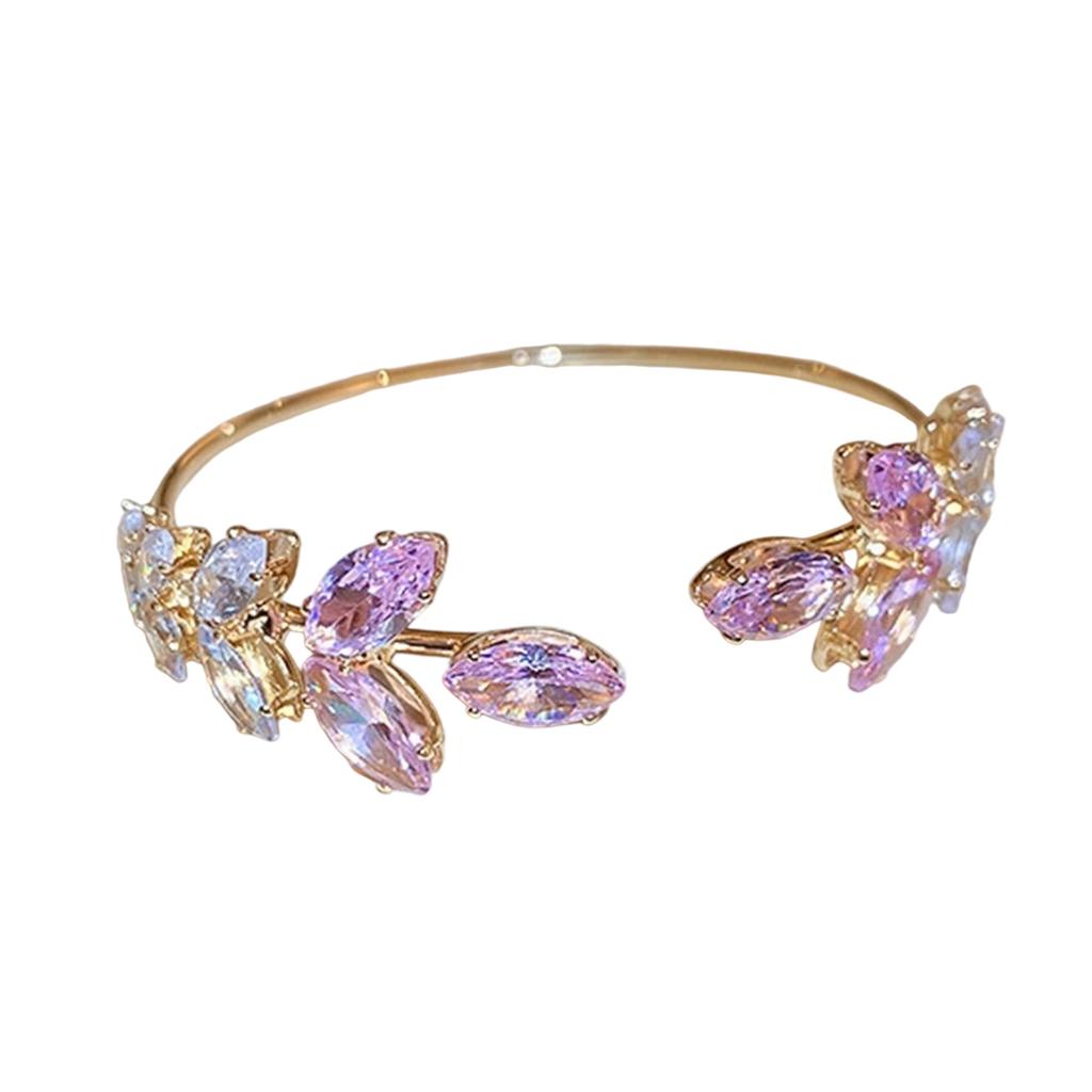 Adjustable Zircon Leaf Bracelet With Sparkling Zircon Stones Handmade Wristband Elegant Jewelry For Women Daily Wear