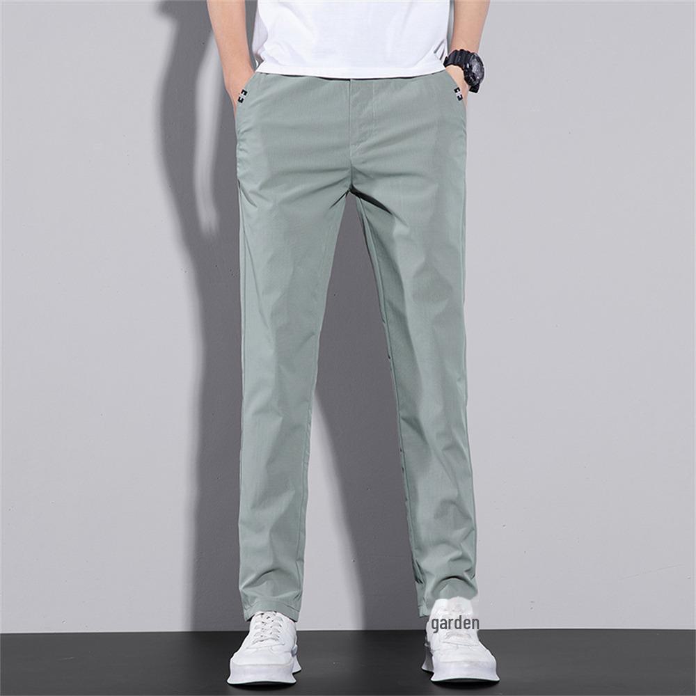 

Мужские летние быстросохнущие узкие брюки Ice Silk — модный корейский стиль, легкие прямые повседневные брюки 28 светло-зеленый