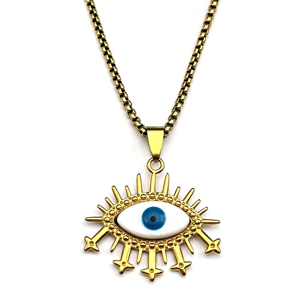 Vintage Evil Demon Eye Pendant Necklace For Women Men Stainless Steel Gold Color Lucky Amulet Devil Blue Eyes Chain Jewelry Gift