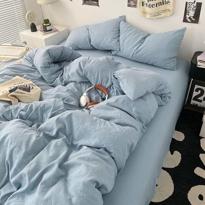 Solid Color Pure Cotton 4-Pcs Set Class A Maternal Infant Grade Naked Sleeping Sheets Quilt Cover Washed Cotton Bedding 3-Pcs Set