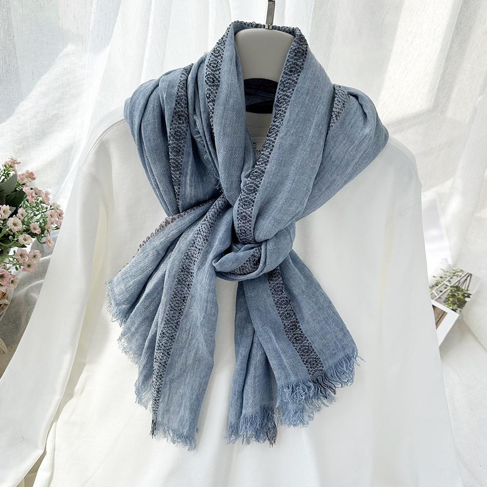 

Хлопково-льняной шелковый шарф женский осенне-зимний с градиентной расцветкой, в японском и корейском стиле, для женщин мори, шаль из бамбуковой пряжи 190cm*90cm