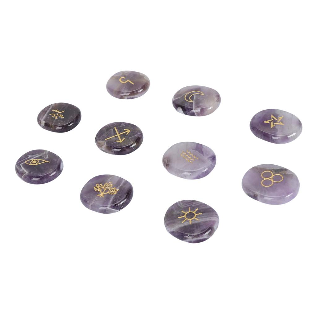 10pcs Rune Stones Set Multipurpose Polished Healing Witches Runes Set with Engraved Gypsy Symbol for Meditation