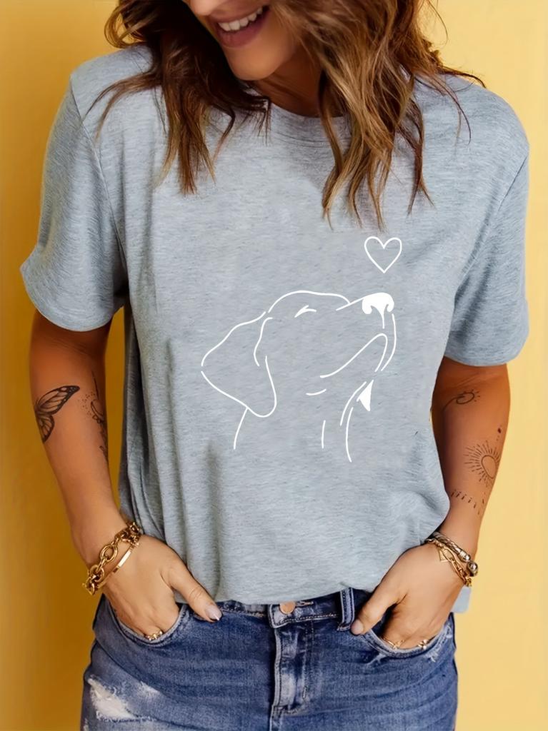 New Dog Print Roundneck Sports Tshirt Wo Shortsleeve Running And Casual Top Sporty And Fashionable Clothing