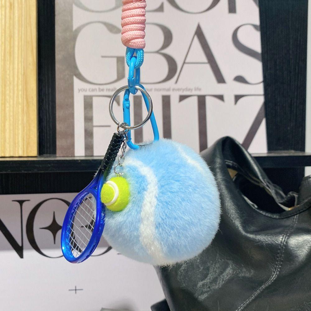 Anti Lost Rex Rabbit Fur Keyrings Plush Plush Tennis Keychain  Creative Gift