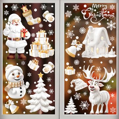 Adesivos de janela de Natal de dupla face, designs, adesivos estáticos de floco de neve, decoração, enfeites de Natal brancos, suprimentos para festas reutilizáveis