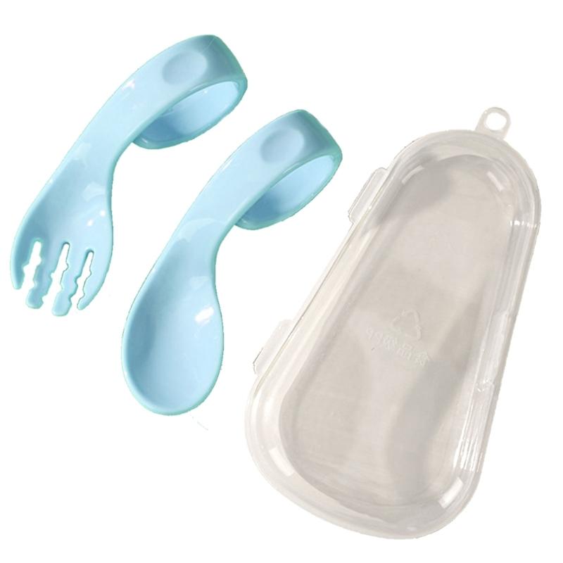 

Infant Feeding Training Spoon & Fork Cutlery Babies Utensils Spoon & Fork Set Children Easy to Hold Heat-Resistant синій
