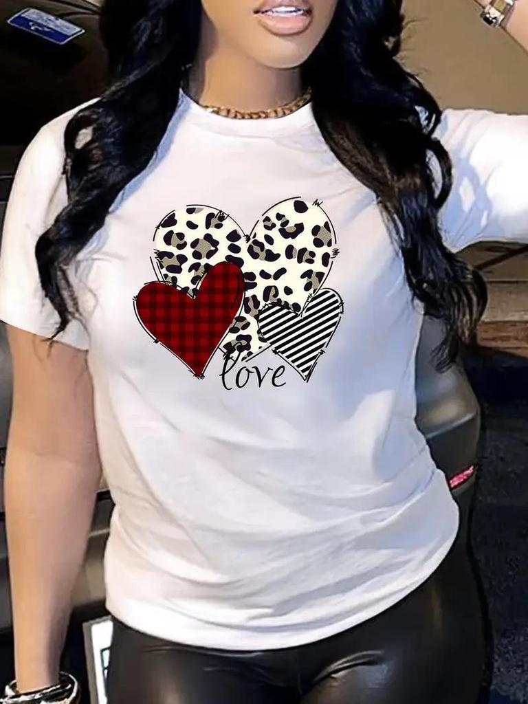 TEMU Valentine's Heart Women's Short Sleeve Crew Neck Top