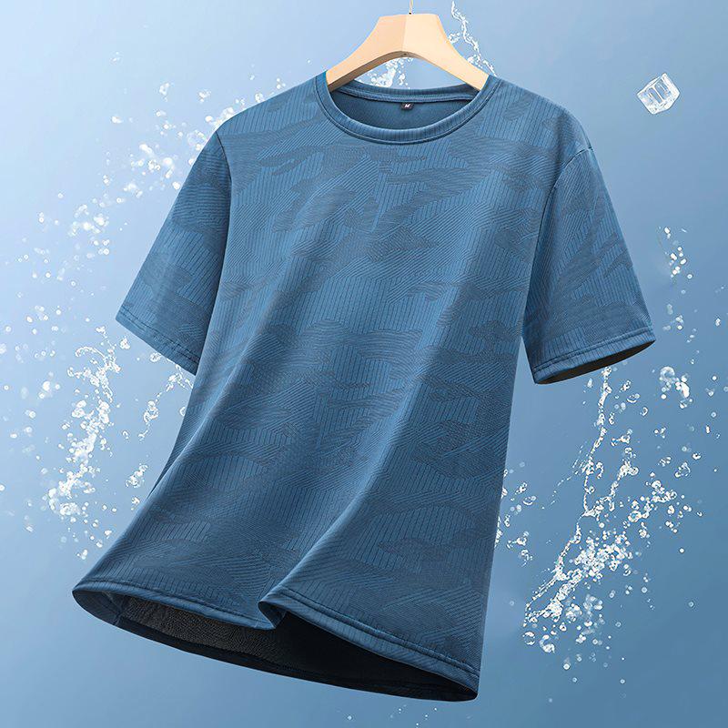 Ice Silk Men's T-Shirt: T-pattern, Nylon Crotch, Short Sleeve, Lightweight, Casual Sportswear, Youth Fashion.