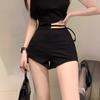 Summer 2024 Women's Black High-Waisted Irregular Petite Hot Shorts - Slimming & Sexy