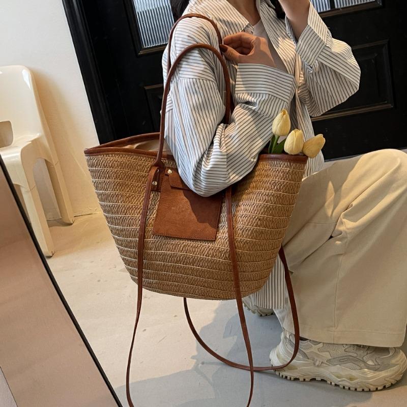 Large Capacity Woven Bag - Beach Vacation Beachside Shoulder Bag - Commuting Tote Bag