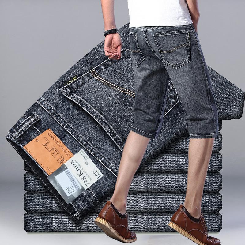 Pantaloncini in denim di seta ghiacciata da uomo, estivi, sottili, larghi, da indossare all'esterno, cinque nei pantaloni, sette pantaloni da marea dritti