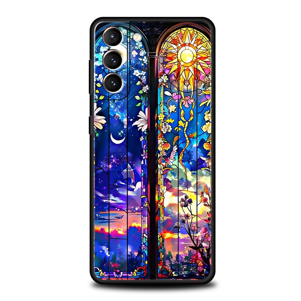 Beautiful Sun Moon Glass Phone Case for Samsung Galaxy S26 S25 S24 S23 S22 S20 S21 FE Ultra S25 Edge Plus 5G Soft TPU Cover Bags