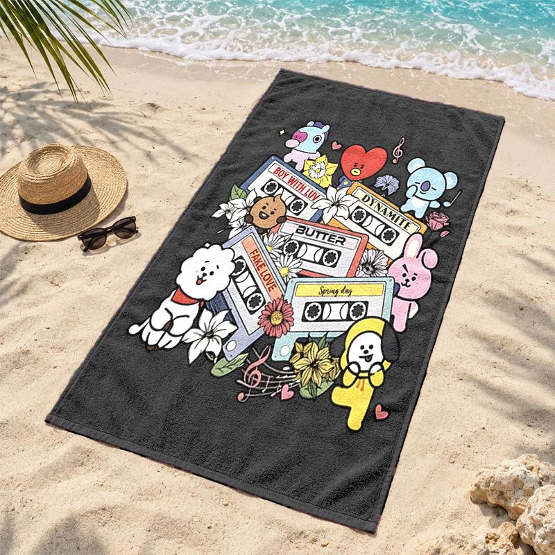 BT21 Microfiber Beach Towel Quick Dry Sand Free Lightweight Beach Towels for Travel Swimming Camping