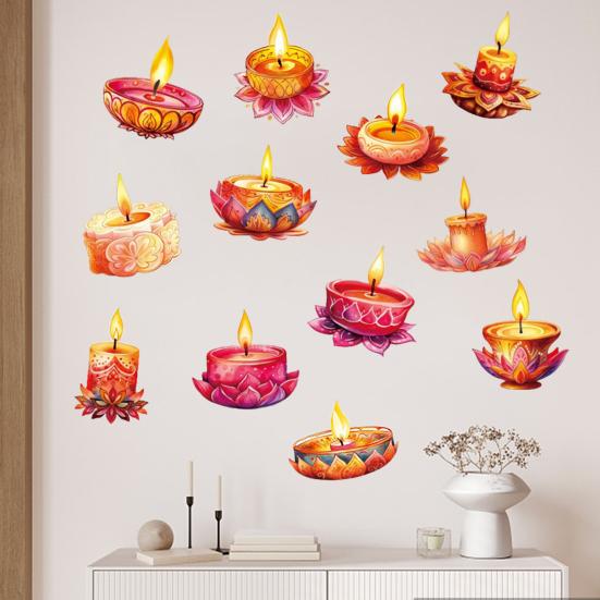12 Pcs Diwali Festival Sticker Lotus Tealight Candle Holder Sticker Artificial Lotus Flower Labels for Traditional Decor Diwali Puja Party Supplies