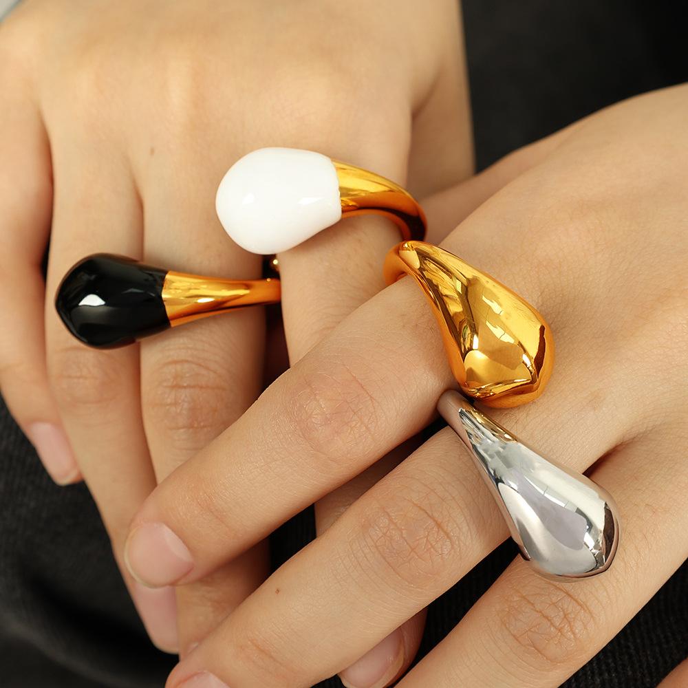 Fashion Personality Epoxy Versatile Simple Niche Design Glossy Ring Titanium Steel Drop
