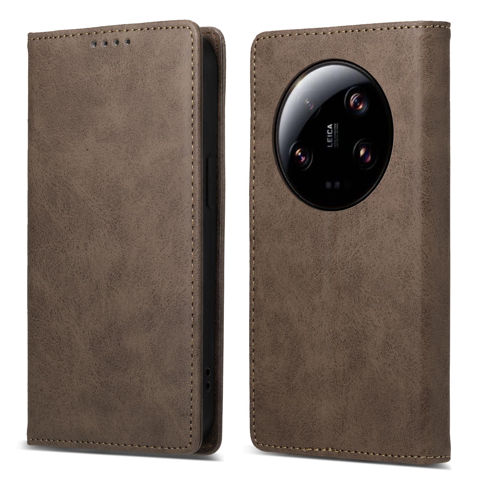 

DF-05 RFID Blocking Phone Case For Xiaomi 13 Ultra,Wallet PU Leather Coated Matte TPU Stand Cover Brown