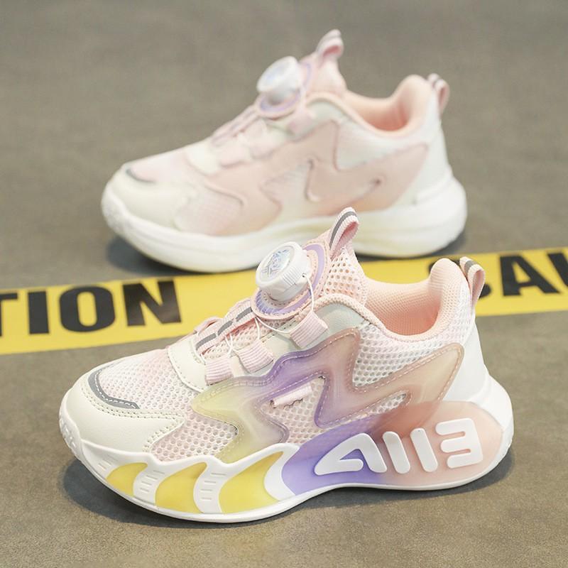 Youth style shoes Kids Breathable Mesh Running Shoes With Rotating Hook-and-Loop Boys Girls