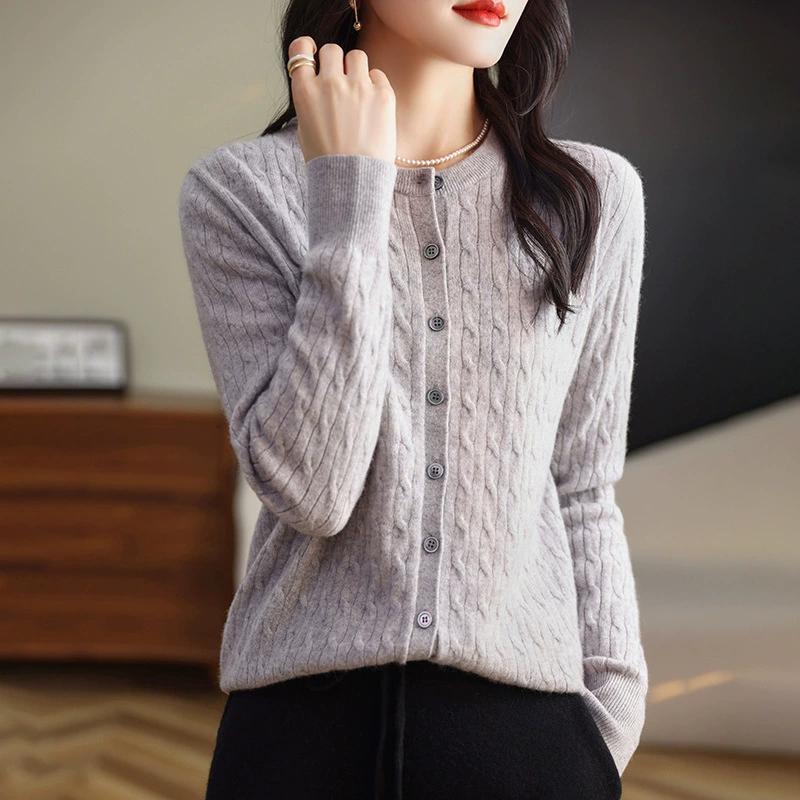 Omen's Spring Solid Color Cozy Lazy Style Cardigan Sweater Round Neck Knit Jacket