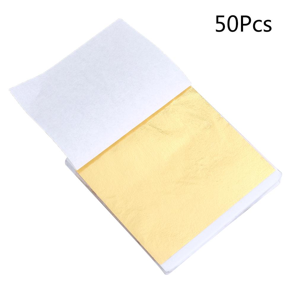 50pcs 8X8.5Cm Gold Sheets Imitation Gold Leaf Shiny Craft Decoration For Wood Ceramic Glass Metal Fabric Diy Projects Art Foil