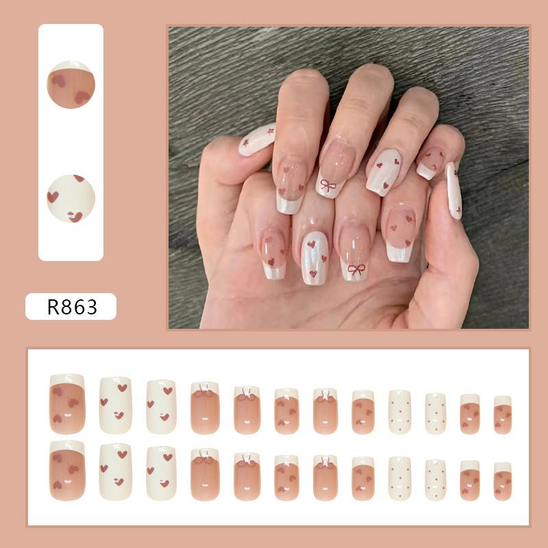 

24 шт Love Nail Art Advanced Nail Patch French Wearable Nail Removable Nail Pad Short Ballet Nail T-Nail