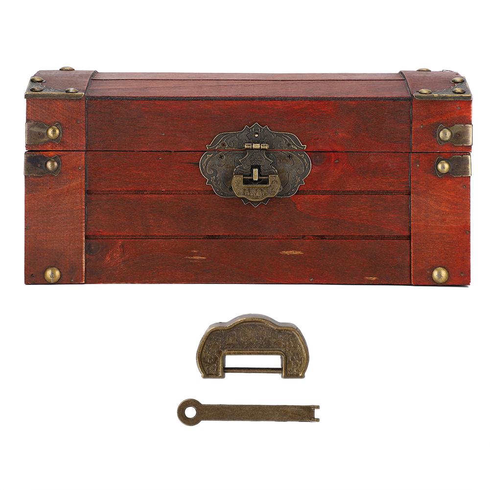 Wooden Jewelry Box Vintage Jewelry Storage Box Organizer Decoration Prop with LockS #1