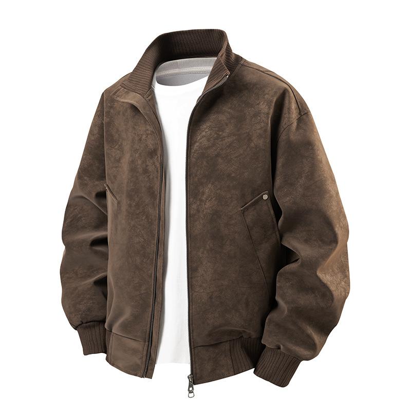 Jacket Men's Leather Jacket Men's Spring and Autumn Grinding Leather Jacket Men's Ruffian Handsome Stand-up Collar Casual Motorcycle Jacket Trend Rep