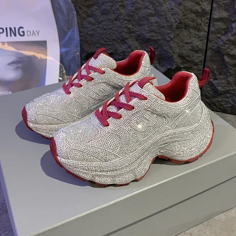 Women Shoes Fashion Running Luxury Designer Diamond Shining Casual Sports Shoes Woman Thick Soled Casual Shoes for Women