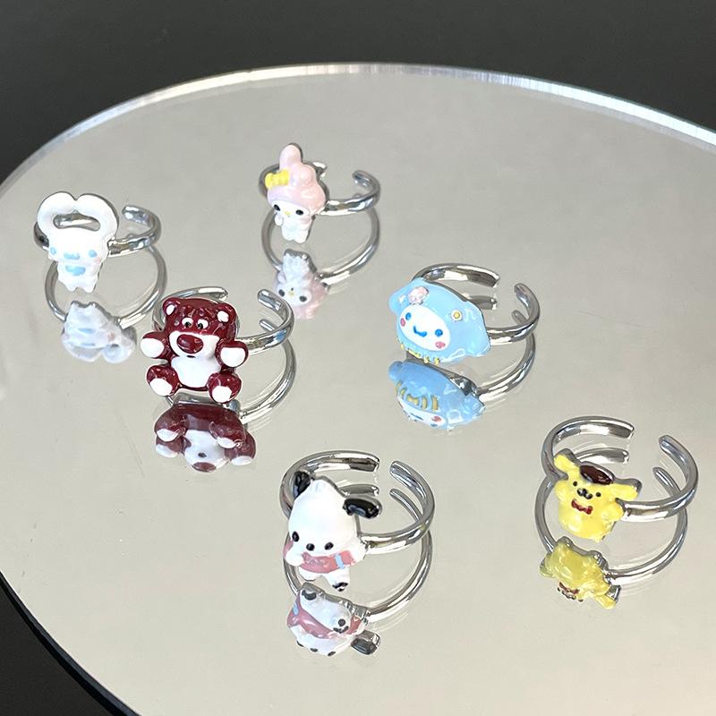 Dripping Oil Cartoon Cute Open Ring Fashion Personality Niche Design Childlike Ring Index Finger Ring Girl