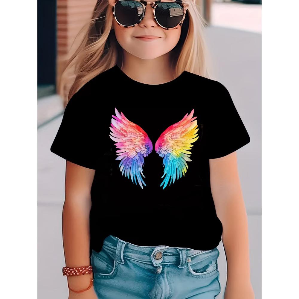 Fashion Colorful Wing T Shirts Graphic Short Sleeve Kids Children's T-shirt Boys Girls Summer Spring Casual Top Y2k Tee Shirt