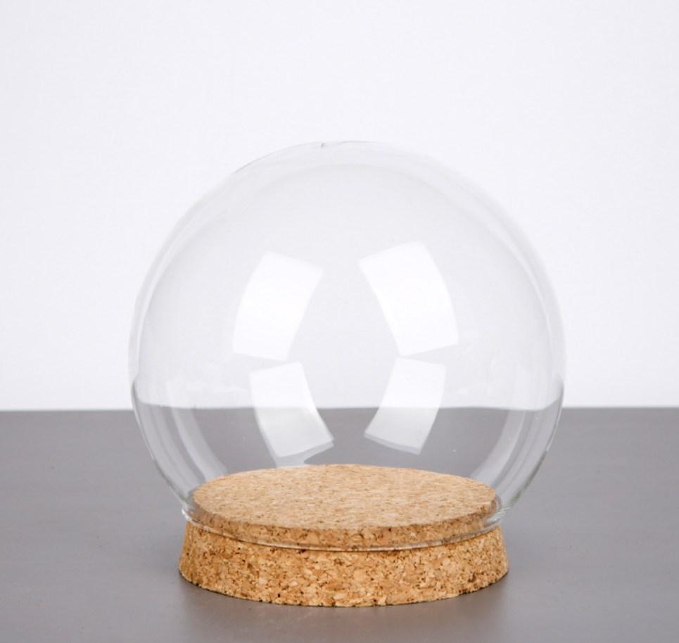 Customizable Modern Design Handmade Clear Glass Bell Jar Bell Dome Wooden Cork Base Tabletop Vase for Decorative Use DIY (Transparent,Diameter 25mm) прозрачный