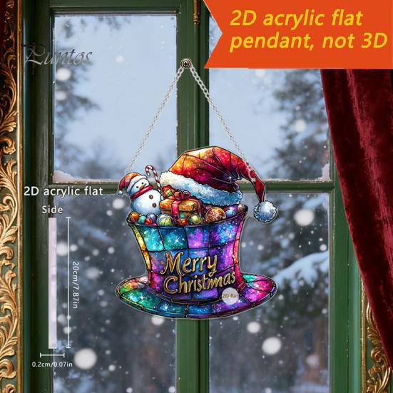 Decorative Accessory for Door Window Acrylic Christmas Hanging Pendant, Double-sided Stained Glass Style Ornament with Metal Unique Gift Friends