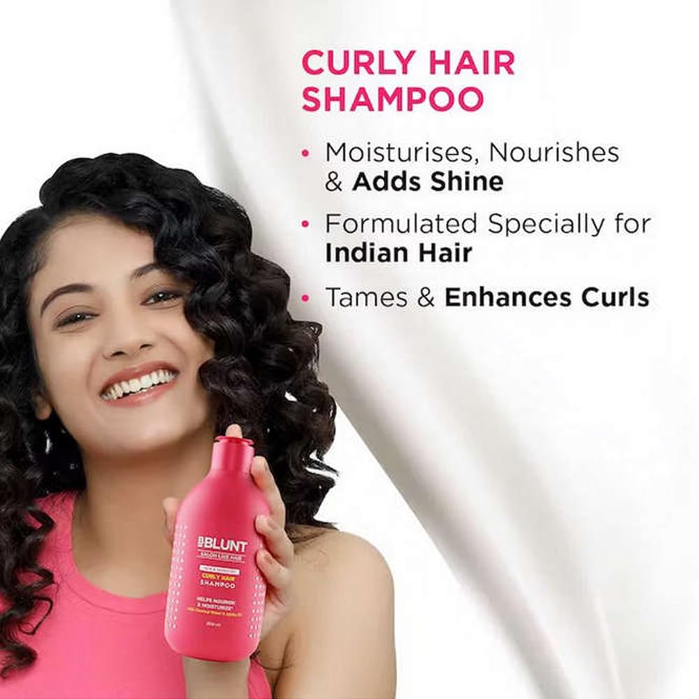 BBLUNT Curly Hair Shampoo For Defined Bouncy Curls, Moisture Lock Formula, Gentle Cleansing Shine Care, 300 Ml Pack Of 1