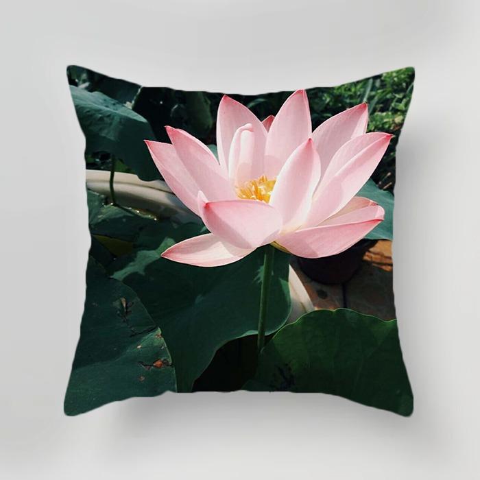 Plant Flower Lotus Pattern Decorative Pillowcase Living Room Bedroom Square Cushion Pillowcase