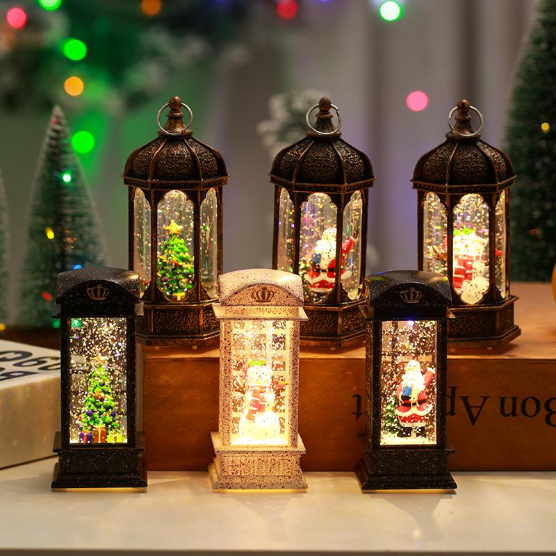 Christmas Decoration Christmas Wind Lantern Retro Hexagonal Wind Lantern Water-filled LED Christmas Night Light Christmas Ornaments Gifts