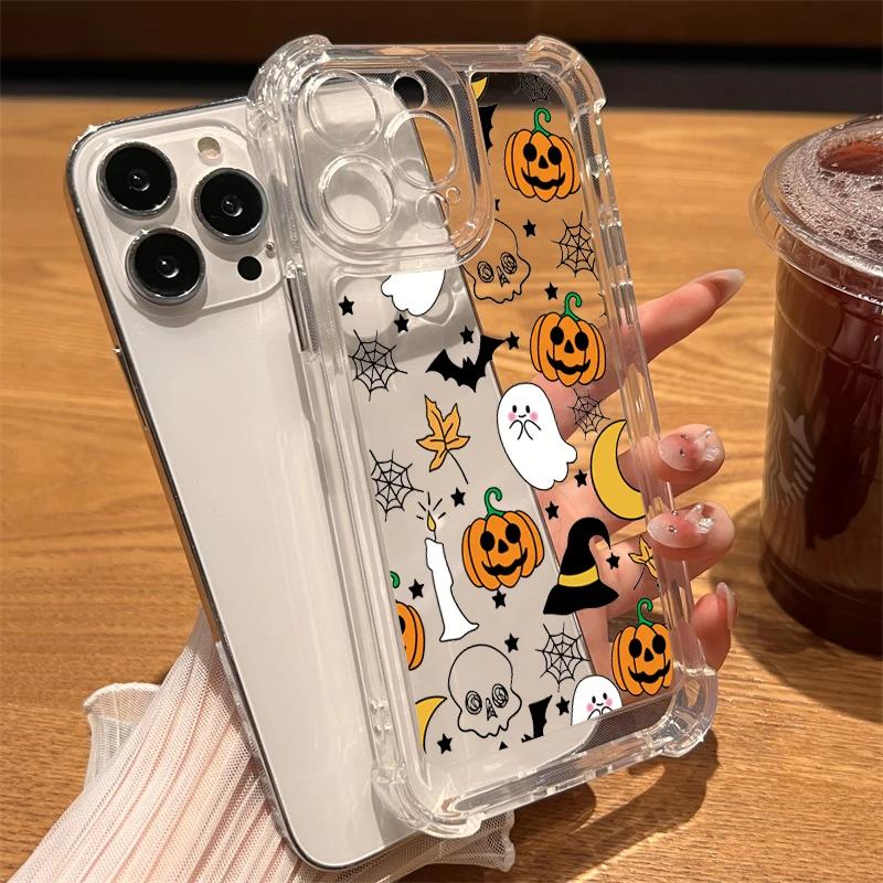 

Милый прозрачный чехол для телефона Ghost для iPhone 15 14 13 12 11 Pro Max 7 8 14 15 Plus X XR XS Max забавный матовый мягкий роскошный чехол на Хэллоуин For iPhone 13