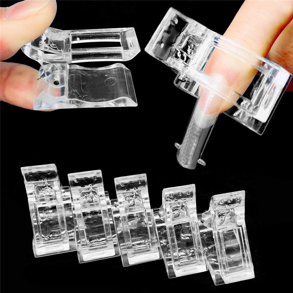 Manicure Nail Extension Kit: 10 Crystal Clips, Gel Nail Art Brush, 100 Scale Nail Tips