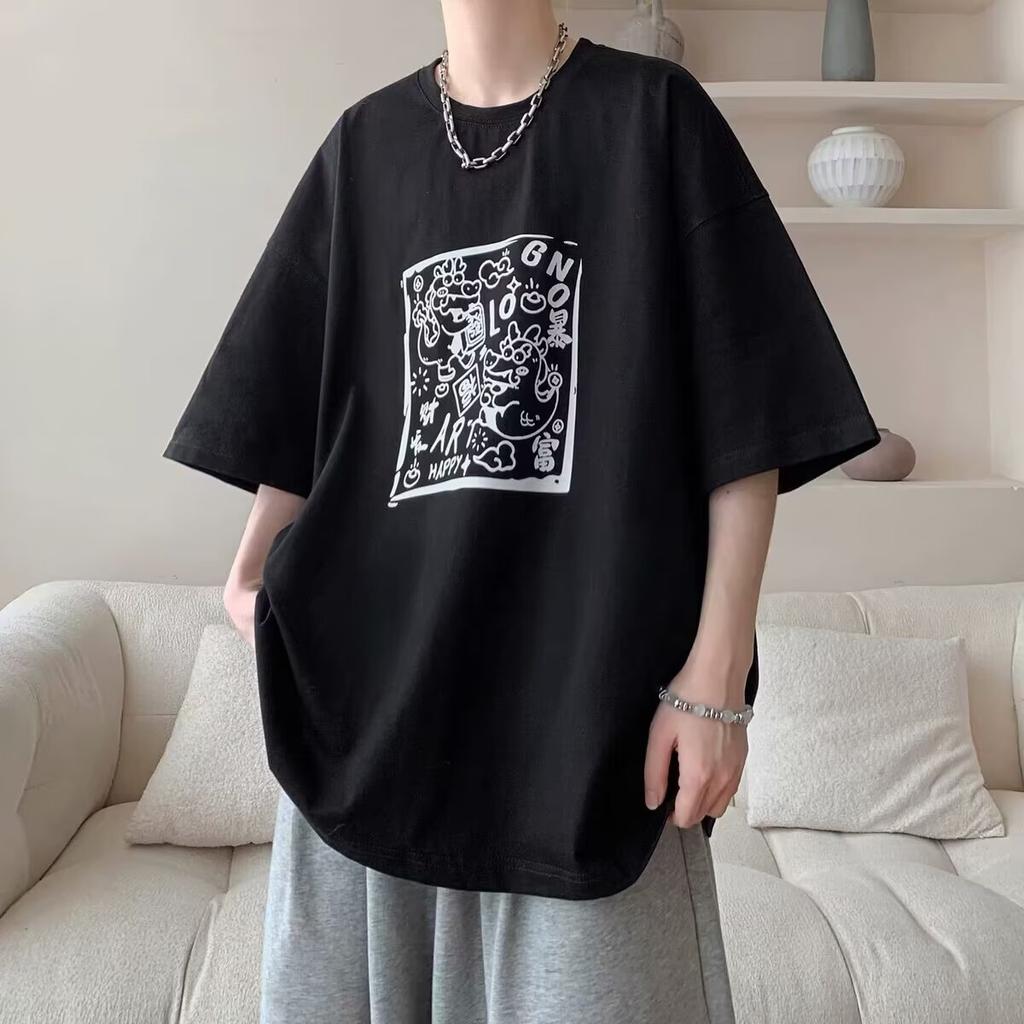Men's T-shirts Cotton Big Size Black Men's Summer Wear Oversized T-Shirt Chinese Elements Print Casual Tee Shirts Male Clothes