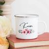Personalized Flower Custom Name Enamel Mugs Summer Outdoor Coffee Juice Mug Picnic Camping Handle Cup Teacher Mother Friend Gift