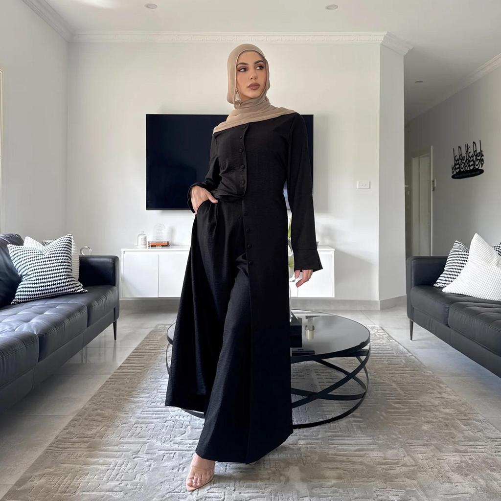 Loriya Dubai Solid Color Button Two-Piece Set LR945