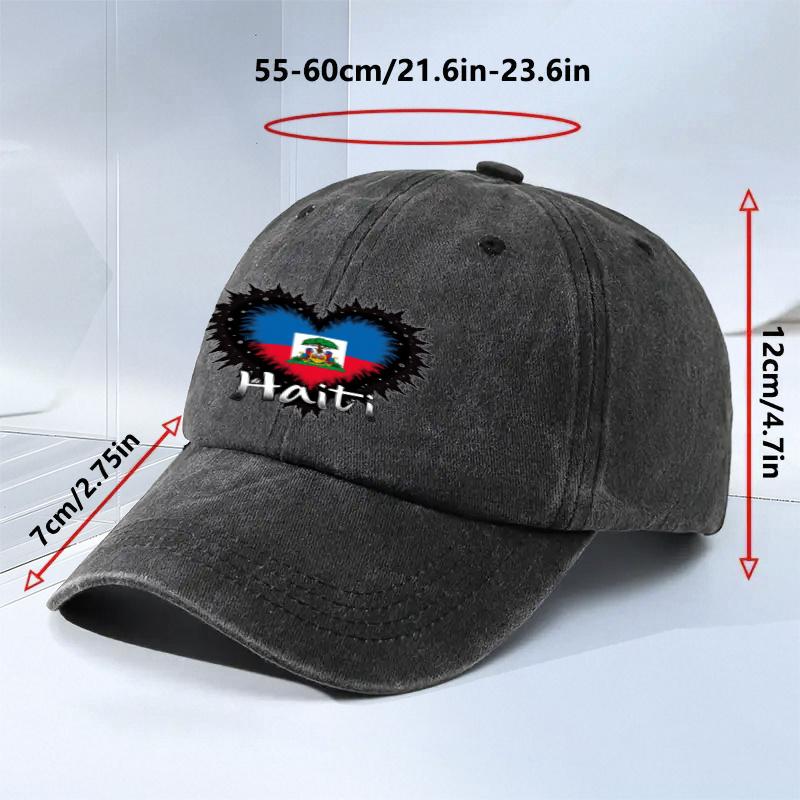 Haitian Flag Heart Baseball Cap Adjustable Polyester Unisex Casual Streetwear Patriotic Heritage Hat