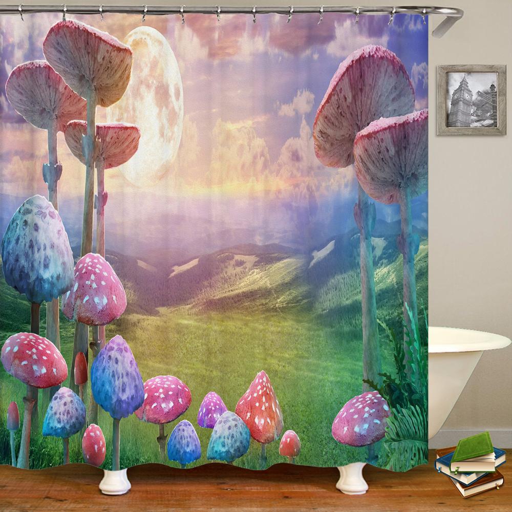 Fairy Dream Forest Shower Curtain Waterproof Bathroom Curtain Polyester Cartoon Fantasy Bath Curtain Home Decoration With Hooks