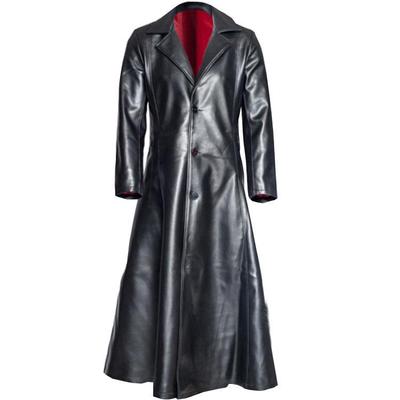 Men's Solid-Color Collared Slim-Fit Button-Down Long-Sleeve PU Leather Jacket for Spring and Fall