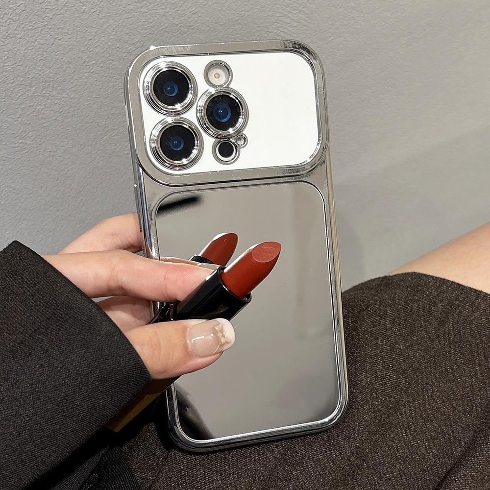 Brief Silver Touch-up Mirror Shockproof Case for iPhone 17 16 15 14 13 Pro Max Electroplated Hard Back Cover